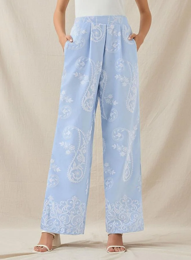 سبلاش فيڤ Wide-Leg Paisley Print Pleated Trousers