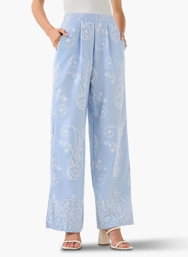 Splash FAV Wide Leg Paisley Print Pleated Trousers