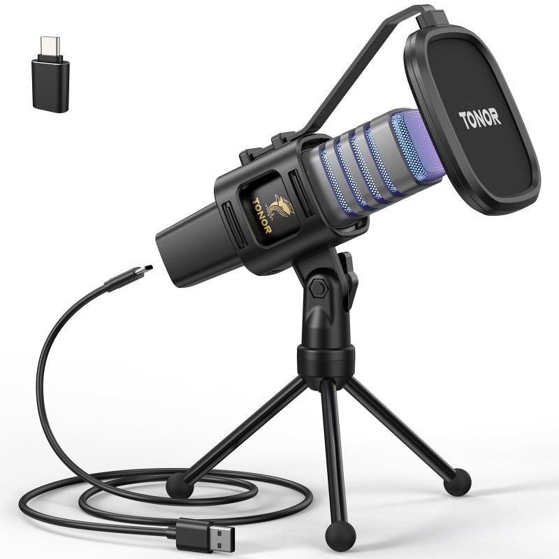 TONOR RGB USB Microphone, Cardioid Condenser Computer PC Mic with Tripod Stand, Pop Filter, Shock Mount for Gaming, Streaming, Podcasting, YouTube, Twitch, Compatible with Laptop Desktop,TC30 with RGB - Image 1