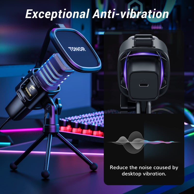 TONOR RGB USB Microphone, Cardioid Condenser Computer PC Mic with Tripod Stand, Pop Filter, Shock Mount for Gaming, Streaming, Podcasting, YouTube, Twitch, Compatible with Laptop Desktop,TC30 with RGB - Image 5
