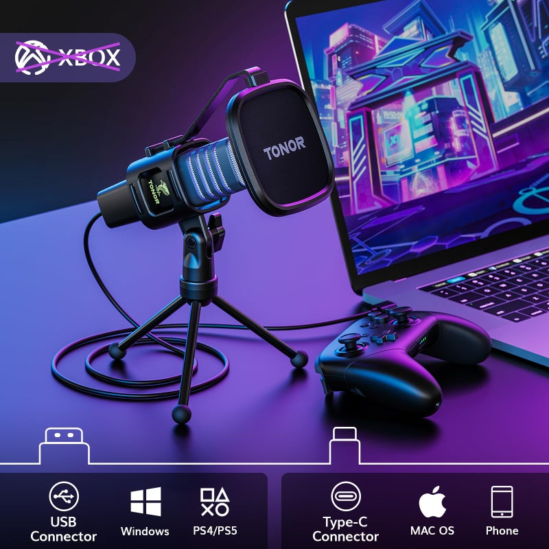 TONOR RGB USB Microphone, Cardioid Condenser Computer PC Mic with Tripod Stand, Pop Filter, Shock Mount for Gaming, Streaming, Podcasting, YouTube, Twitch, Compatible with Laptop Desktop,TC30 with RGB - Image 2