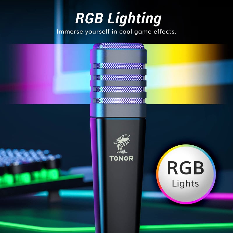 TONOR RGB USB Microphone, Cardioid Condenser Computer PC Mic with Tripod Stand, Pop Filter, Shock Mount for Gaming, Streaming, Podcasting, YouTube, Twitch, Compatible with Laptop Desktop,TC30 with RGB - Image 3