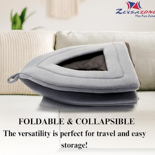 ZEXSAZONE 2-in-1 Grey Cat House & Dog Bed | Foldable Igloo Pet House for Small Dogs & Cats | Soft Plush Washable Cushion | Warm Cozy Indoor Puppy Bed | Collapsible Summer Pet Cave | Non-Slip Bottom - Image 5