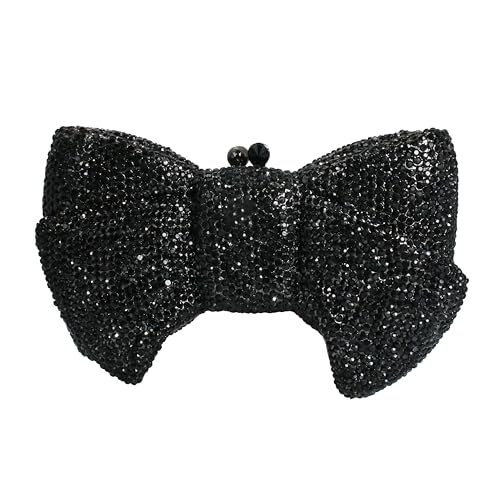 Tngan Women Luxury Bowknot Shaped Evening Clutch Sparkling Rhinestones Handbag for Banquet Wedding Party, Black - Image 1