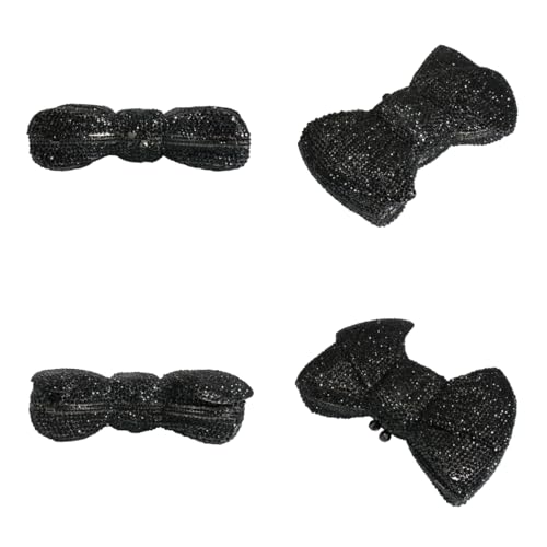 Tngan Women Luxury Bowknot Shaped Evening Clutch Sparkling Rhinestones Handbag for Banquet Wedding Party, Black - Image 5