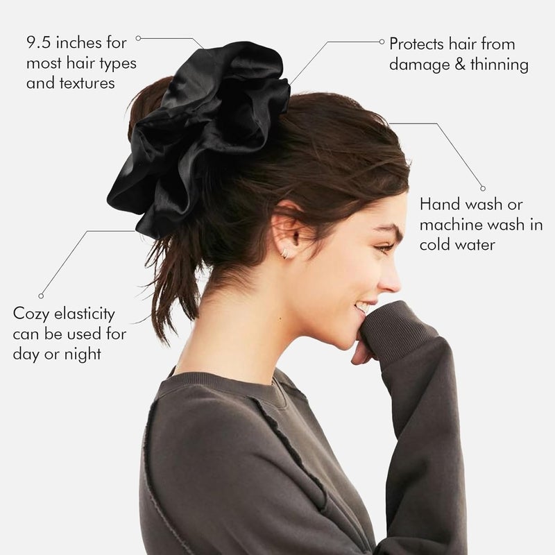 CEELGON 9.5 inch Silk Scrunchies - Oversized & Jumbo Satin Scrunchies - Thick Elastic Fluffy Hair Ties for Women and Girls - 3 Pack (Black) - Image 4