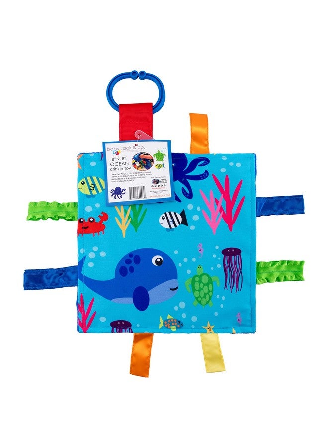 The Learning Lovey Baby Jack & Co 8X8” Ocean Lovey Tag Toys For Babies Baby Crinkle Toys Crinkle Toys For Baby Soft & Safe Learn Shapes & Colors Ideal Baby Toy & Shower Bpa Free Wstroller Clip - Image 1
