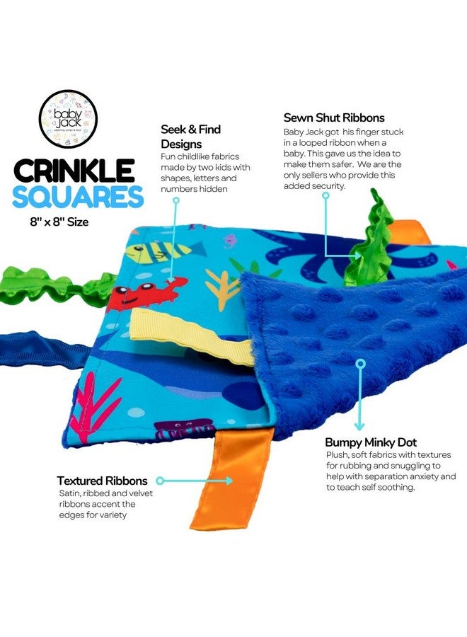 The Learning Lovey Baby Jack & Co 8X8” Ocean Lovey Tag Toys For Babies Baby Crinkle Toys Crinkle Toys For Baby Soft & Safe Learn Shapes & Colors Ideal Baby Toy & Shower Bpa Free Wstroller Clip - Image 3