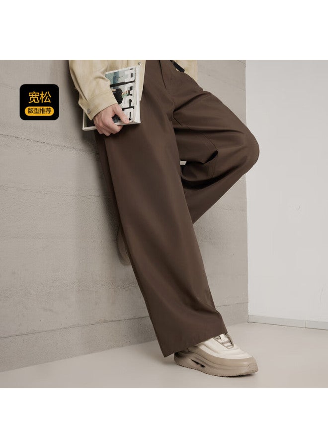 Cabbeen Men's Casual Pants With Smooth Touch Fabric, Composite Fleece Lining, Loose Wide-leg Multi-pleated Winter Trousers - Image 1
