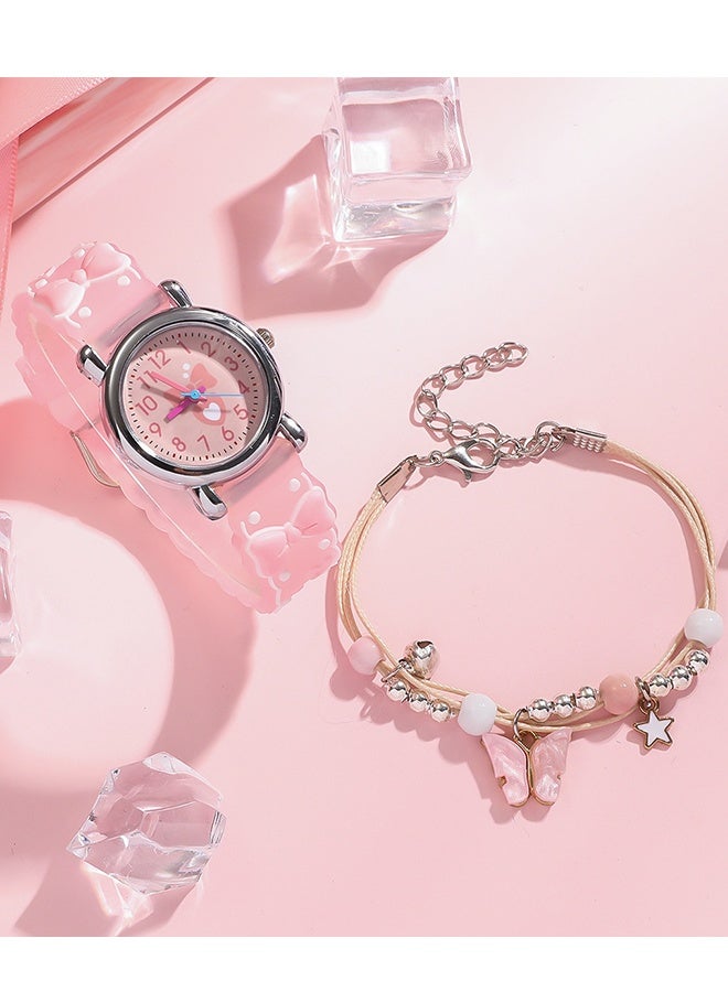 Happy D Cute Pink Bow Kids Watch with Bracelet – Easy-to-Read Analog Design with Heart Dial – Girls' Fashion Watch - Image 3