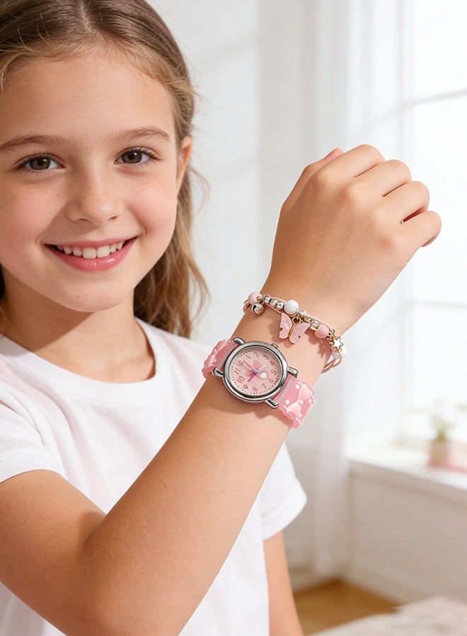 Happy D Cute Pink Bow Kids Watch with Bracelet – Easy-to-Read Analog Design with Heart Dial – Girls' Fashion Watch - Image 5