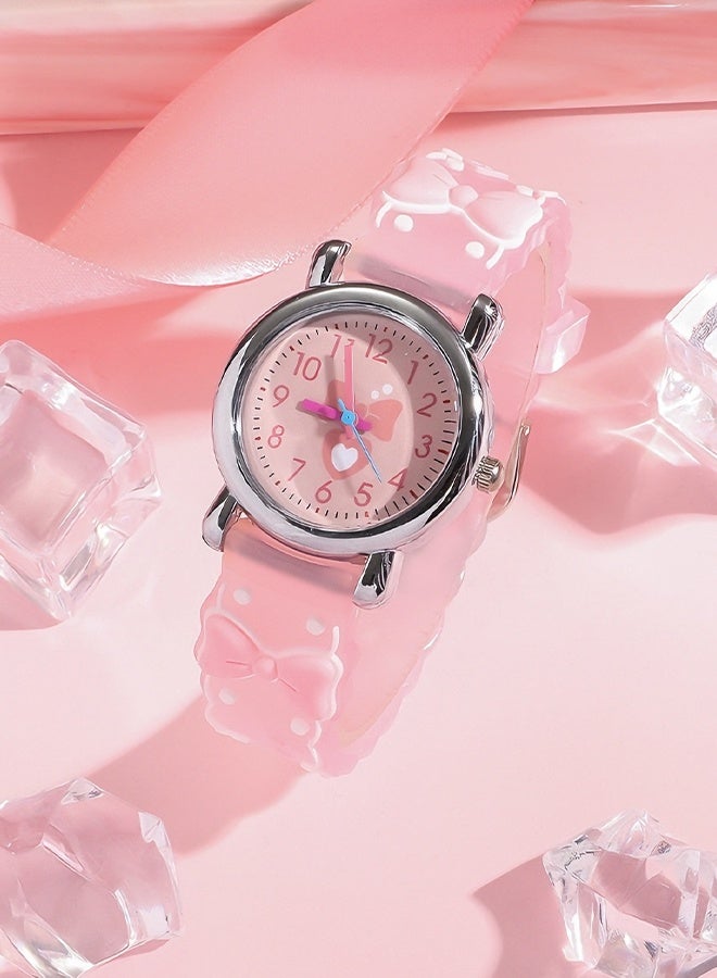 Happy D Cute Pink Bow Kids Watch with Bracelet – Easy-to-Read Analog Design with Heart Dial – Girls' Fashion Watch - Image 2