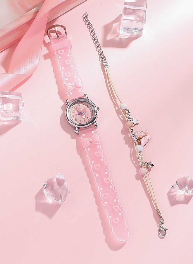 Happy D Cute Pink Bow Kids Watch with Bracelet – Easy-to-Read Analog Design with Heart Dial – Girls' Fashion Watch - Image 4