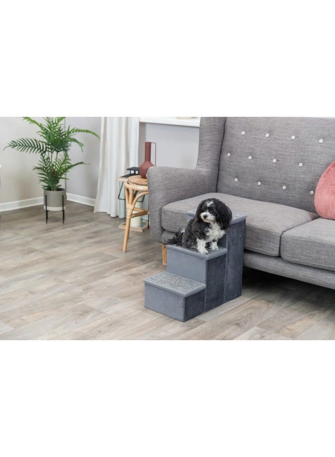 TRIXIE Velour 3-Step Pet Stairs with Storage, Collapsible, Storage Compartments for Pet Toys - Image 2