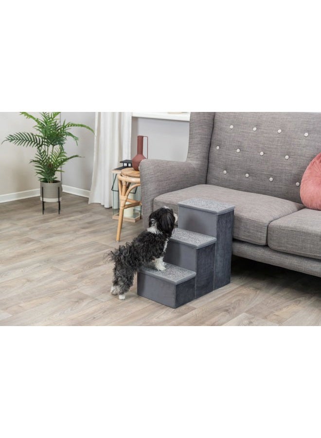 TRIXIE Velour 3-Step Pet Stairs with Storage, Collapsible, Storage Compartments for Pet Toys - Image 3