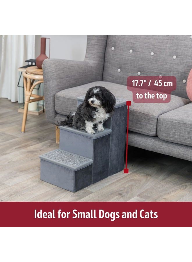 TRIXIE Velour 3-Step Pet Stairs with Storage, Collapsible, Storage Compartments for Pet Toys - Image 4
