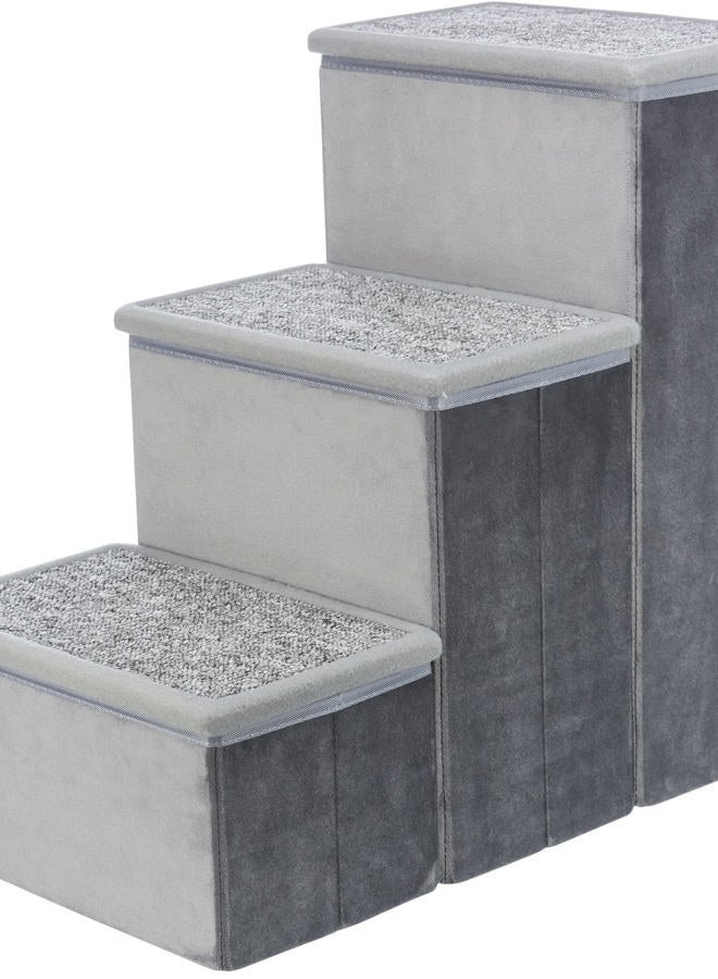TRIXIE Velour 3-Step Pet Stairs with Storage, Collapsible, Storage Compartments for Pet Toys - Image 1
