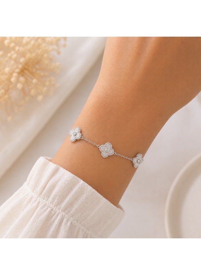 FINE SILVER Luxury 925 Sterling Silver Triple Clover Bracelet - Elegant Brushed Silver Motif with CZ Center - Adjustable Premium Jewelry Gift for Women - Image 4
