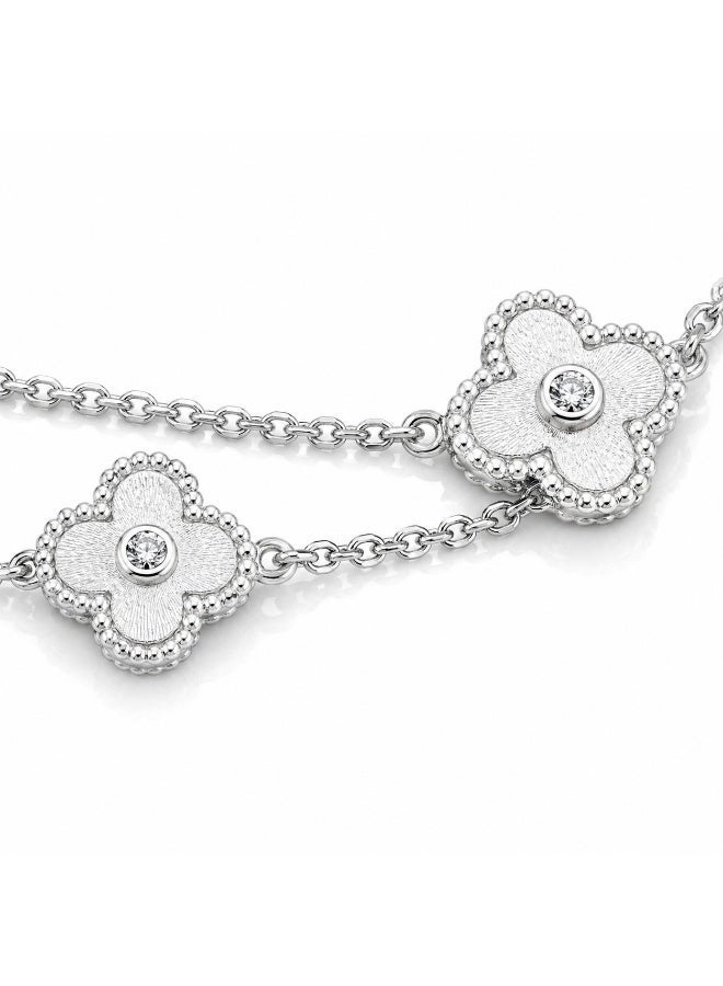 FINE SILVER Luxury 925 Sterling Silver Triple Clover Bracelet - Elegant Brushed Silver Motif with CZ Center - Adjustable Premium Jewelry Gift for Women - Image 2