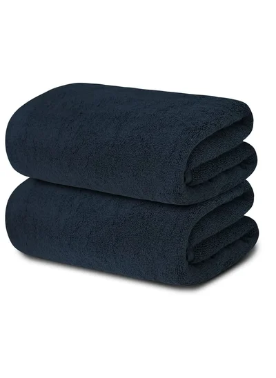 1Chase Oversized Bath  Sheets , Soft Absorbent Large Towels Set Of 2  600 GSM 76.2x152.4 CM Navy