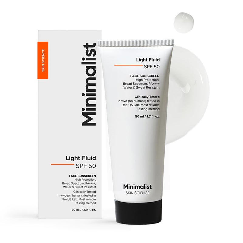 Minimalist Light Fluid Sunscreen SPF 50 for Oily Skin PA  Clinically Tested in US No White Cast  Broad Spectrum  Lightweight Water  Sweat Resistant  For Women  Men  50ml - Image 1
