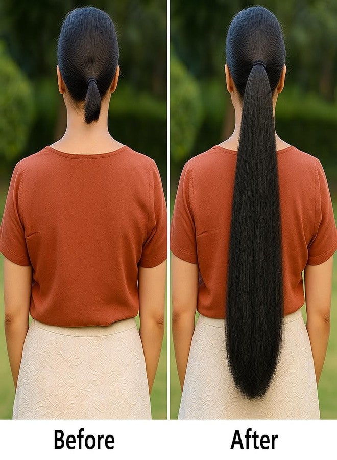 AnNafi® Ponytail Extension Natural Soft Synthetic Nylon | Fashion Straight Wrap Around Thick False Hair Extension Parandi Artificial Choti Hair For Jada Kuchulu Gantalu Set For Women (Black 26 Inches) - Image 4