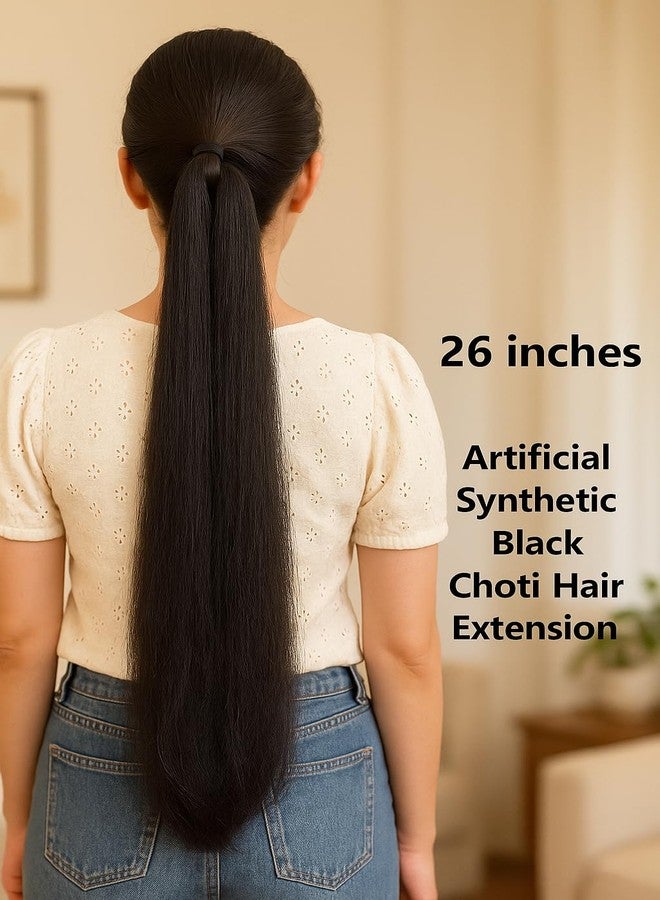 AnNafi® Ponytail Extension Natural Soft Synthetic Nylon | Fashion Straight Wrap Around Thick False Hair Extension Parandi Artificial Choti Hair For Jada Kuchulu Gantalu Set For Women (Black 26 Inches) - Image 3