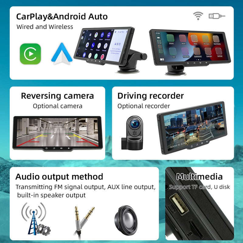 Portable Wireless CarPlay Multi-language Car Video Recorder Car Camera Auto Camcorder 10.26in Car Rearview Camera Mobilephone APP Control Car MultiMedia Player - Image 5