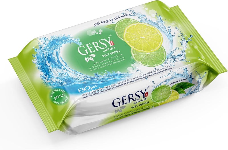 GERSY Wet Wipes – Lemon Scent – Refreshing & Gentle on Skin – 80 Wipes - Image 1