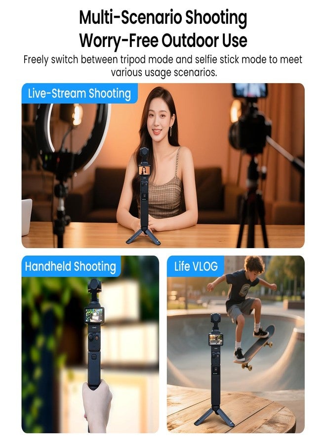 LKTOP Osmo Pocket 3 Mini Tripod for DJI Portable Selfie Stick Vlog Stand Black Mount 1/4" Screw Compatible with DJI Osmo Action/Mobile Series, Pocket3, Xtra Muse, Insta 360/X, GoPro Camera Accessories - Image 3