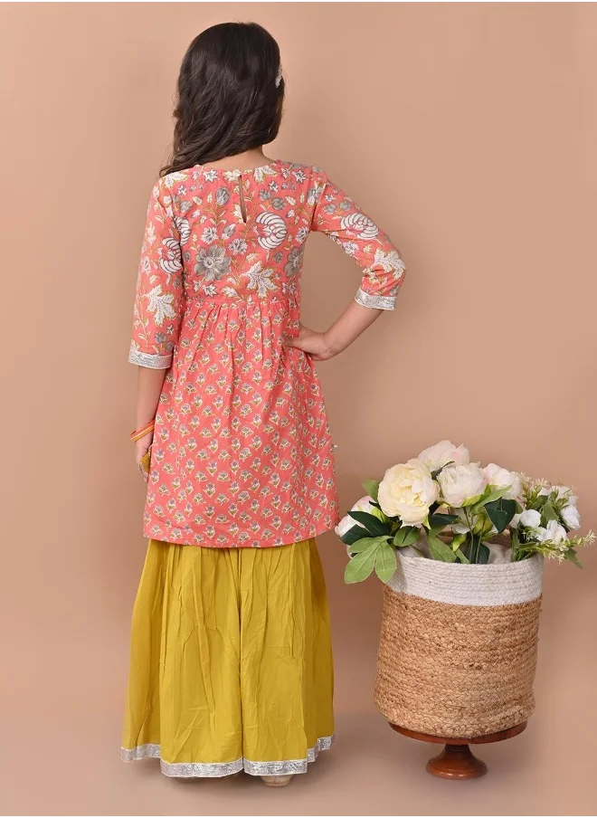 ليلك Printed Kurta with Sharara Set