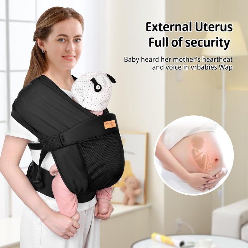 حمال أطفال من نوع Baby Wraps Carrier Sling، مناسب للأطفال حديثي الولادة والصغار، مريح للبشرة وذو طبقة أمامية ناعمة؛ هدية مثالية للأطفال حديثي الولادة (لون أسود، مسامي). - Image 5