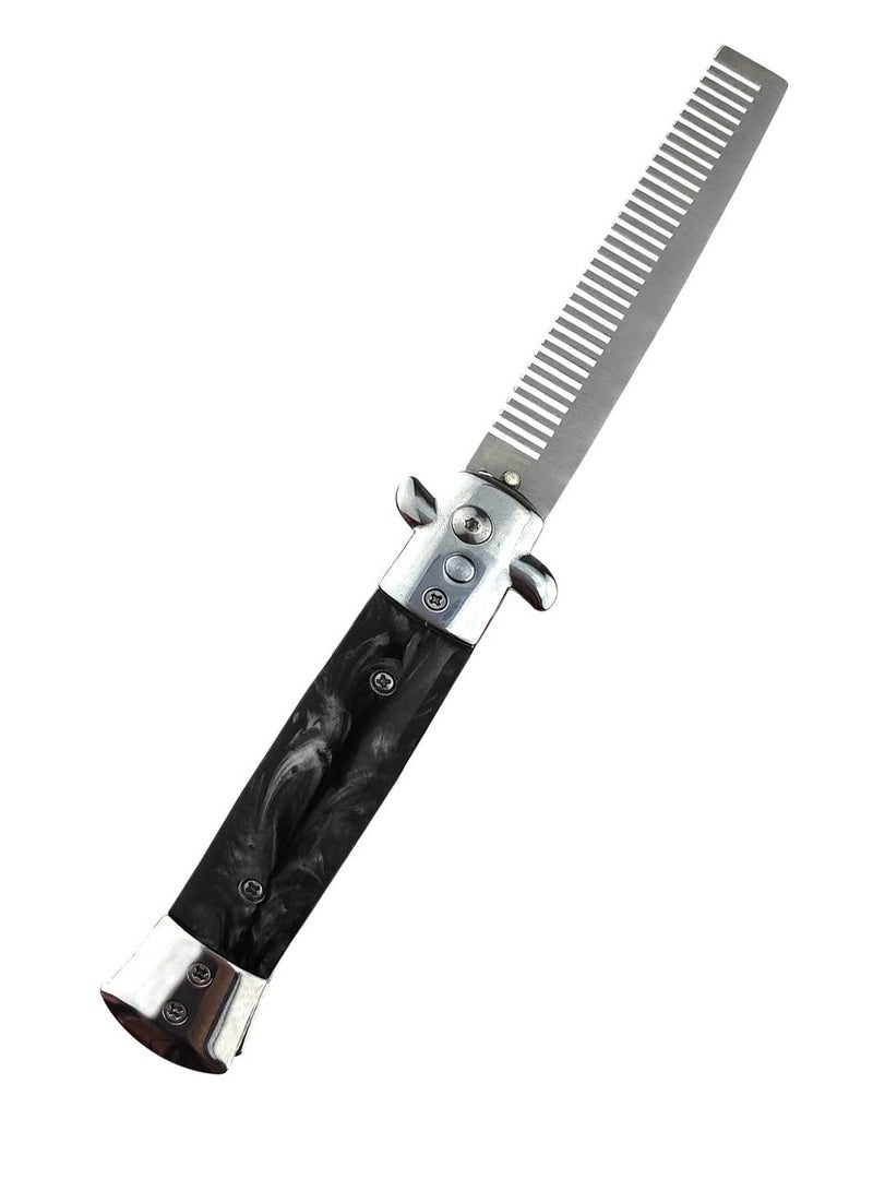 Y&D Foldable Pocket Comb, Stainless Steel Switchblade Comb Spring Jump Brush Oil Hair for Scalp or Beard(Black) - Image 1