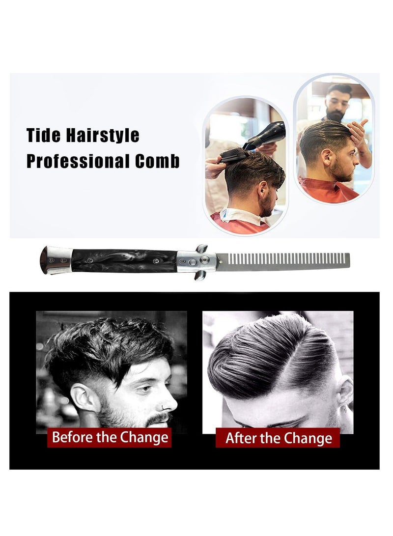 Y&D Foldable Pocket Comb, Stainless Steel Switchblade Comb Spring Jump Brush Oil Hair for Scalp or Beard(Black) - Image 2