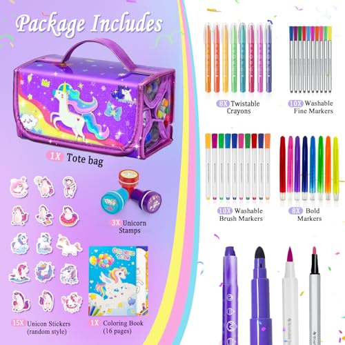 weirtoya 56 PCS Washable Scented Markers Set with Glitter Pencil Case Mermaid Unicorn Arts and Crafts for kids 468 Kids Coloring Drawing Kits for 48 Years Old Girls Birthday Gifts - Image 5