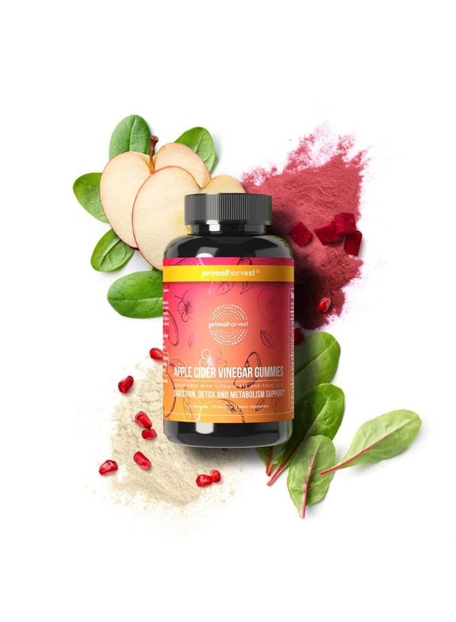 Primal Harvest ACV Gummies, 60 Sugar Free Apple Cider Gummies Beetroot and Pomegranate to Support Immunity, Digestion and Detox 750 MG - Image 1