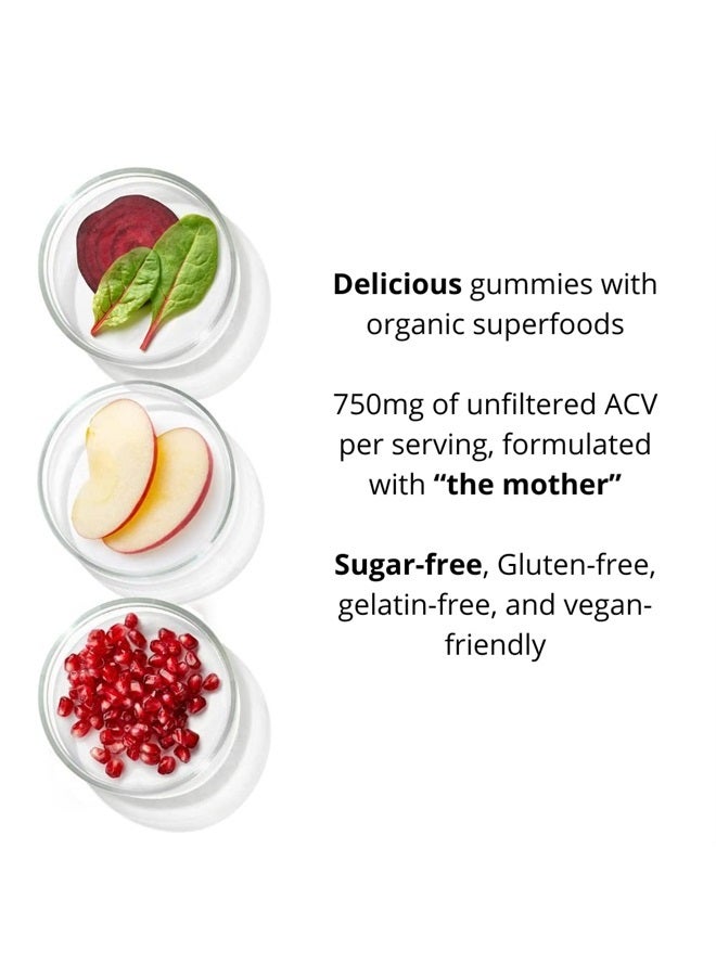Primal Harvest ACV Gummies, 60 Sugar Free Apple Cider Gummies Beetroot and Pomegranate to Support Immunity, Digestion and Detox 750 MG - Image 2