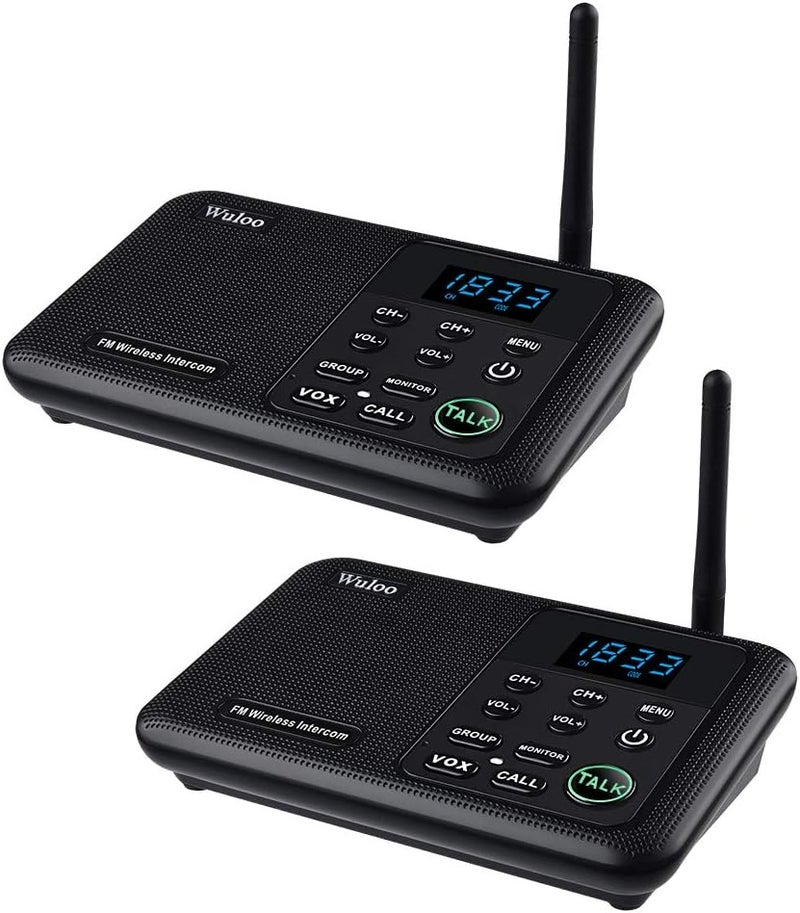 Wuloo Intercoms Wireless for Home 1 Mile Range 22 Channel 100 Digital Code Display Screen, Wireless Intercom System for Home House Business Office, Room to Room Intercom Communication(2Stations,Black) - Image 1
