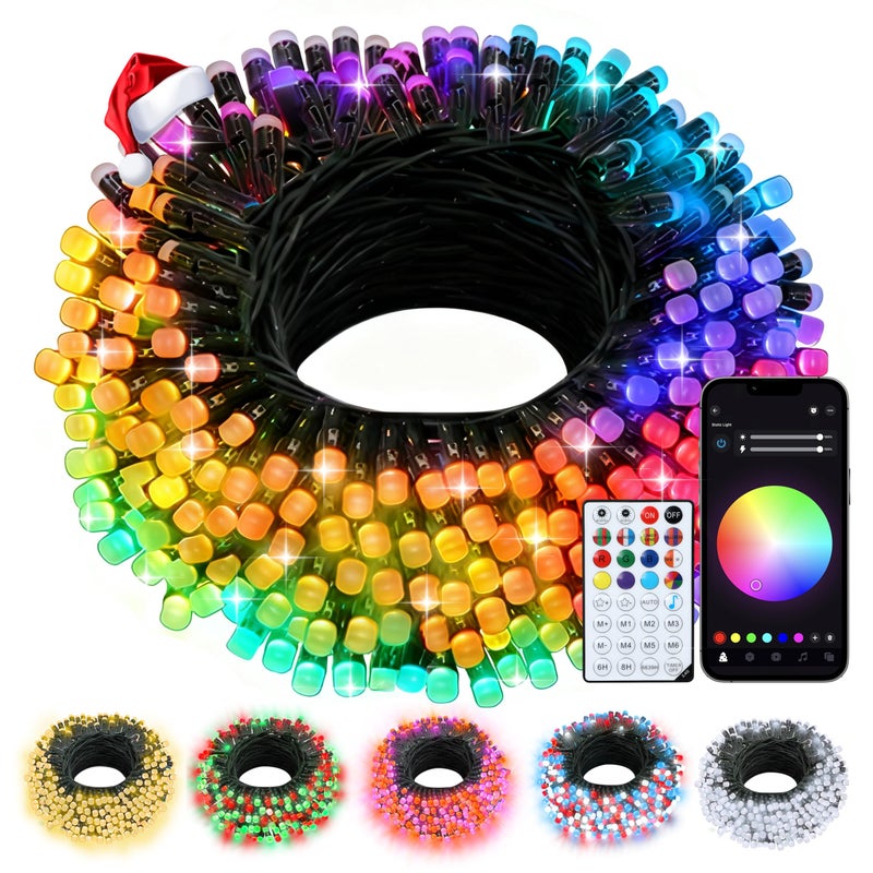 echosari Christmas Lights 33Ft RGB Color Changing IC 100 LED Smart String Light with App Control Music Sync Wreath Lights for Yard Garden Tree Decor Dark Green Cable - Image 2