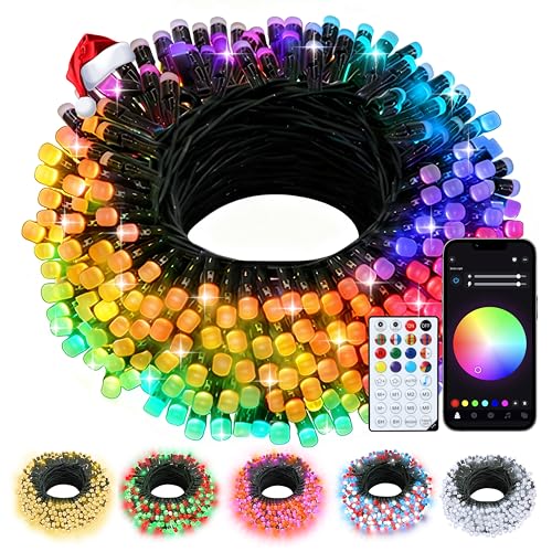 echosari Christmas Lights 33Ft RGB Color Changing IC 100 LED Smart String Light with App Control Music Sync Wreath Lights for Yard Garden Tree Decor Dark Green Cable - Image 1