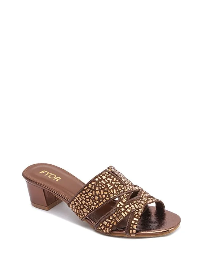 فايور Stylish Geometric-Burst Jeweled Block Heel MY 404