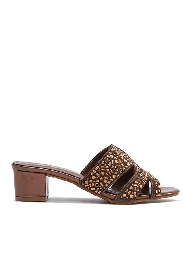 فايور Stylish Geometric-Burst Jeweled Block Heel MY 404