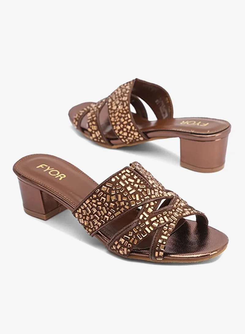 Fyor  Stylish Geometric-Burst Jeweled Block Heel MY 404 for Women | Best Price UAE
