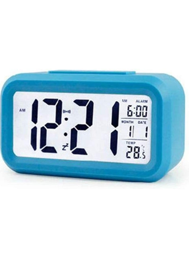 عام منبه ديجيتال بشاشة كبيرة ومفتاح إضاءة، بلاستيك، أزرق
