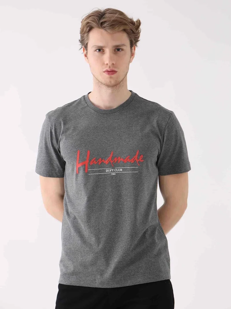 Dufy Anthracite Melange Anthracite Melange Men's Regular Fit O-Neck Tshirt for Men | Best Price UAE