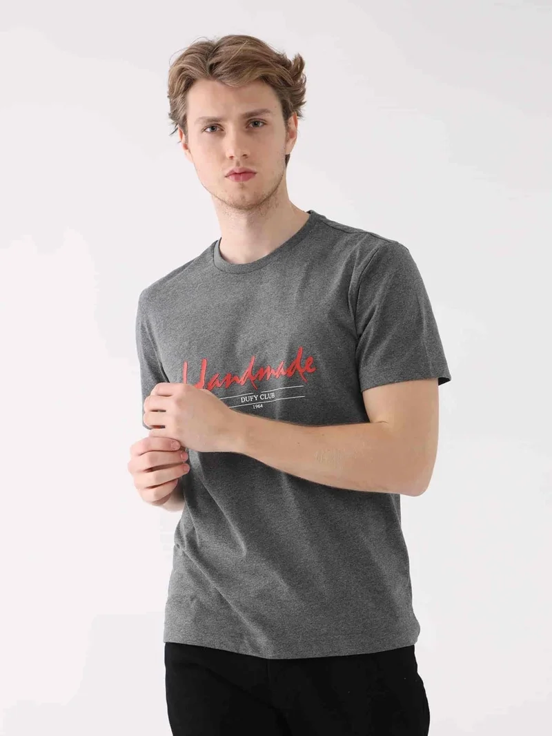 Dufy Anthracite Melange Anthracite Melange Men's Regular Fit O-Neck Tshirt for Men | Best Price UAE