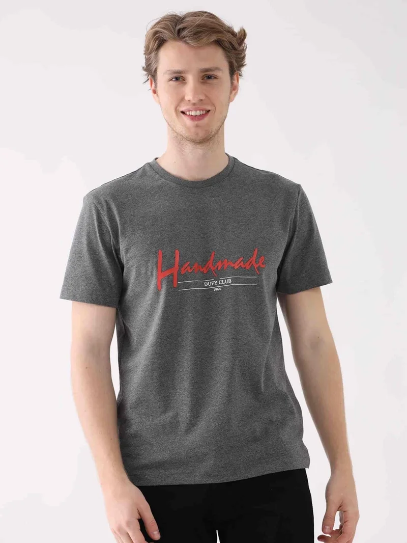 Dufy Anthracite Melange Anthracite Melange Men's Regular Fit O-Neck Tshirt for Men | Best Price UAE
