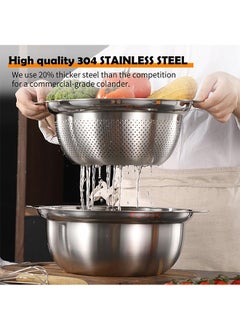 LENND Stainless Steel Colander With Handle, 23CM Micro-Perforated Strainer Colander Set with Mixing Bowl, Great for Draining Cooked Pasta, Noodles,Washing Vegetables, Fruits  - Image 2