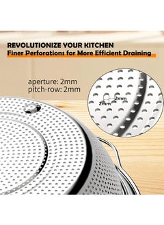 LENND Stainless Steel Colander With Handle, 23CM Micro-Perforated Strainer Colander Set with Mixing Bowl, Great for Draining Cooked Pasta, Noodles,Washing Vegetables, Fruits  - Image 4