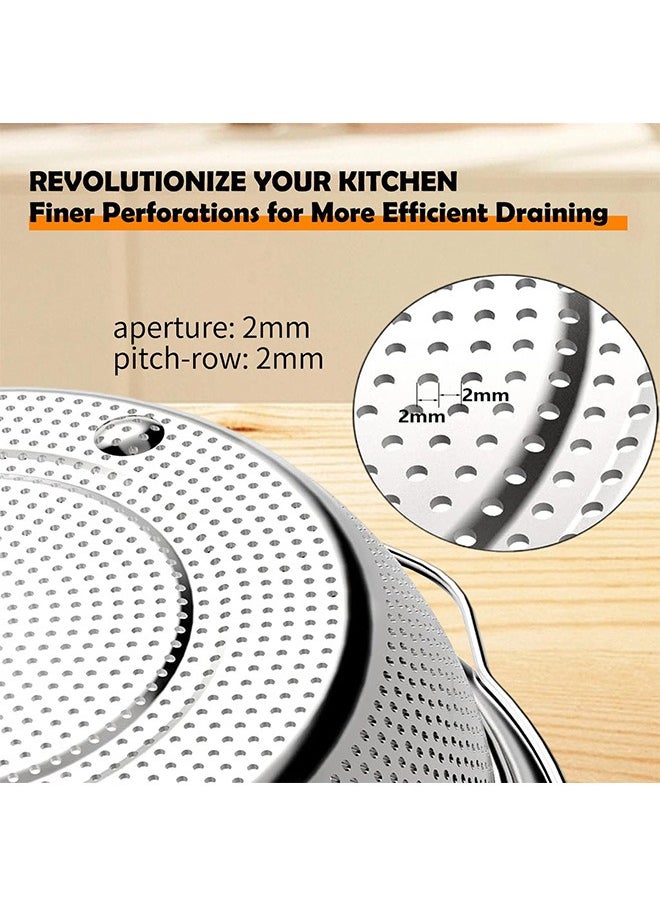 LENND Stainless Steel Colander With Handle, 23CM Micro-Perforated Strainer Colander Set with Mixing Bowl, Great for Draining Cooked Pasta, Noodles,Washing Vegetables, Fruits  - Image 4